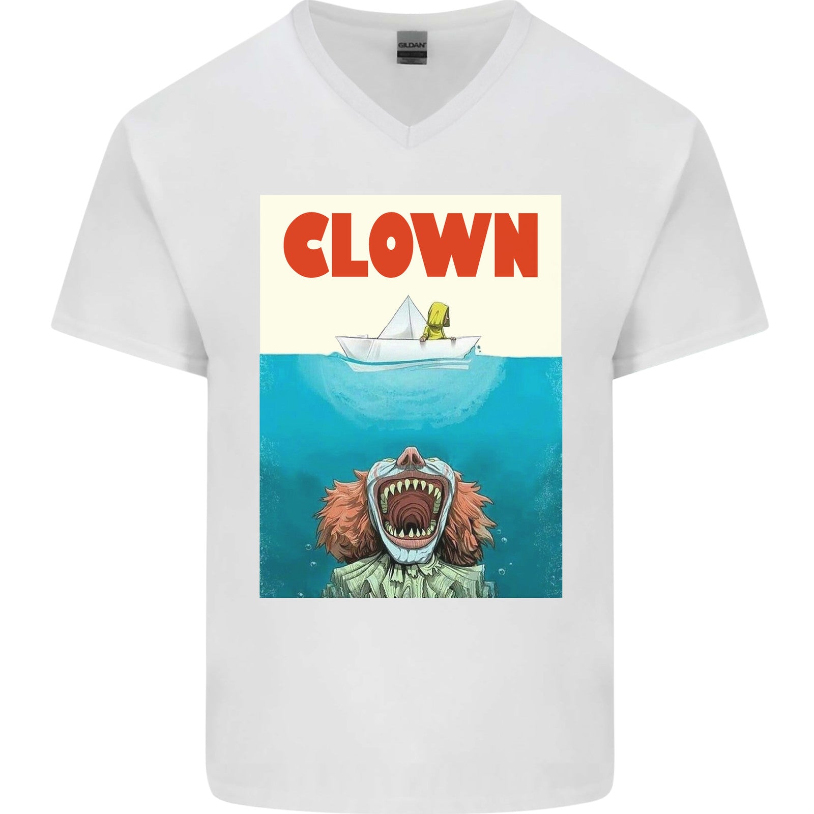 Jaws Funny Parody Clown Halloween Horror Mens V-Neck Cotton T-Shirt