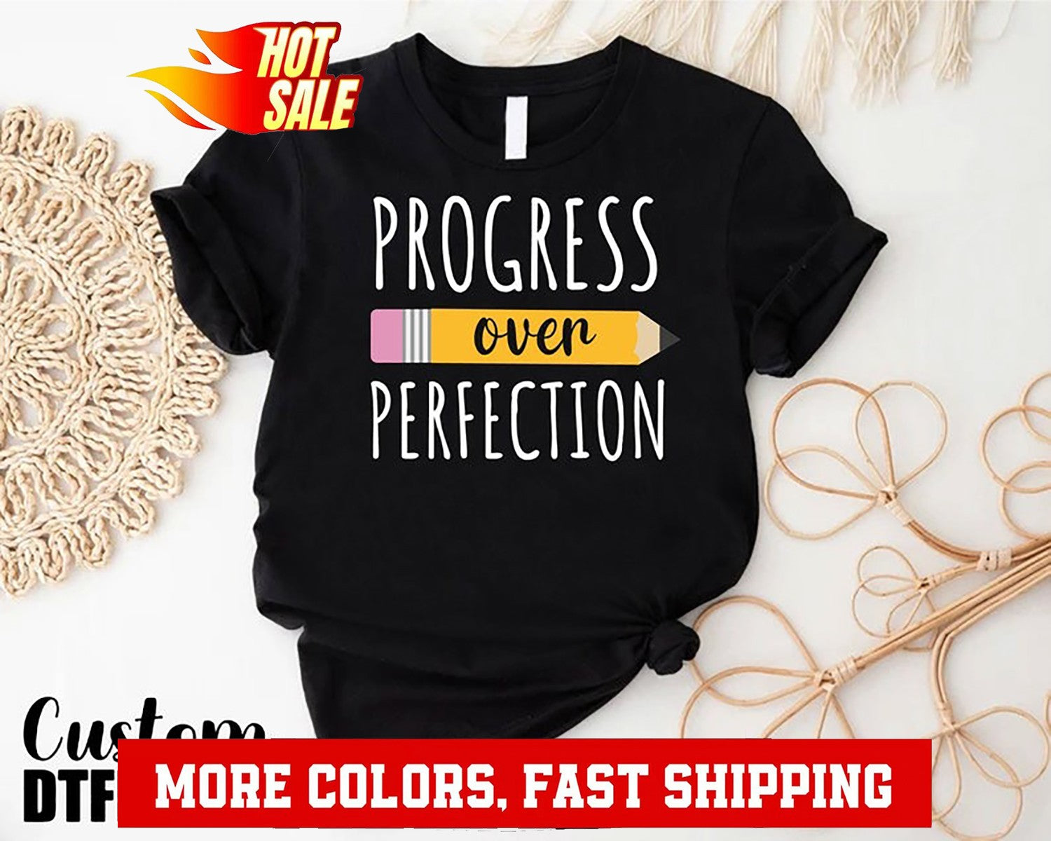 Progress Over Perfection Shirt, Inspirational Teacher Gifts,Back To School Te...