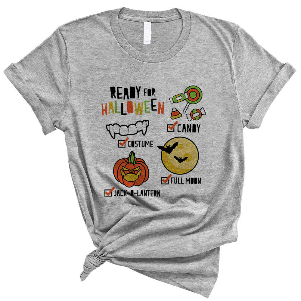 Halloween Checklist Trick or Treat T-Shirt Fall Tee Shirt Cartoon Candy Unisex