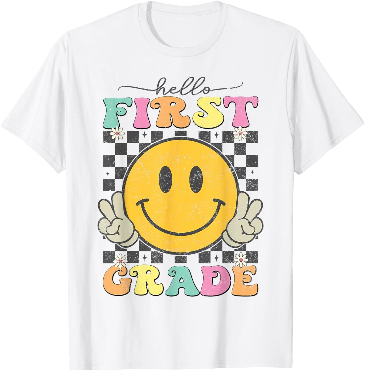 Back To School Hello First Grade Smile Face T-Shirt streetwear adult S-4XL