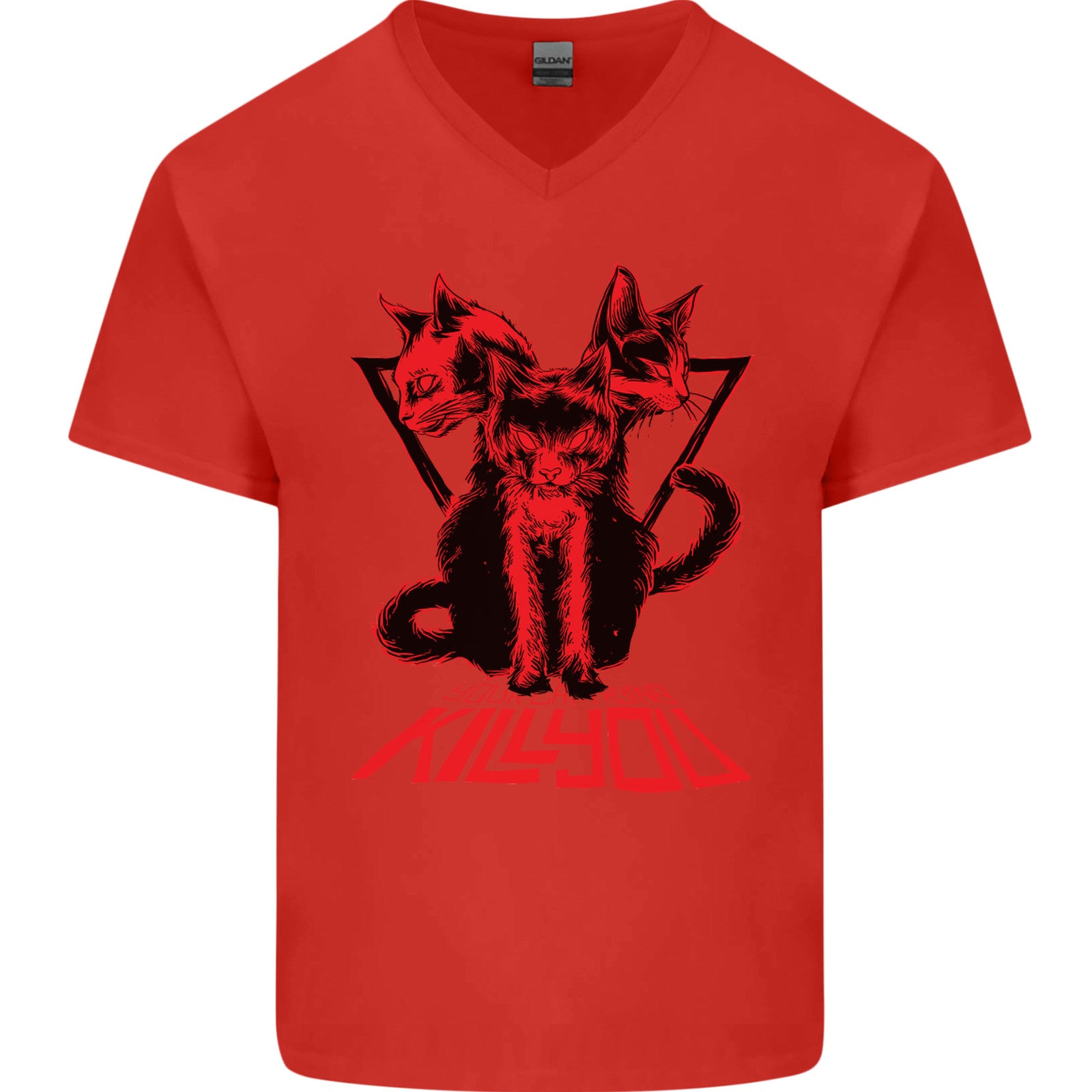 Demonic Cats Halloween Horror Witch Demons Mens V-Neck Cotton T-Shirt