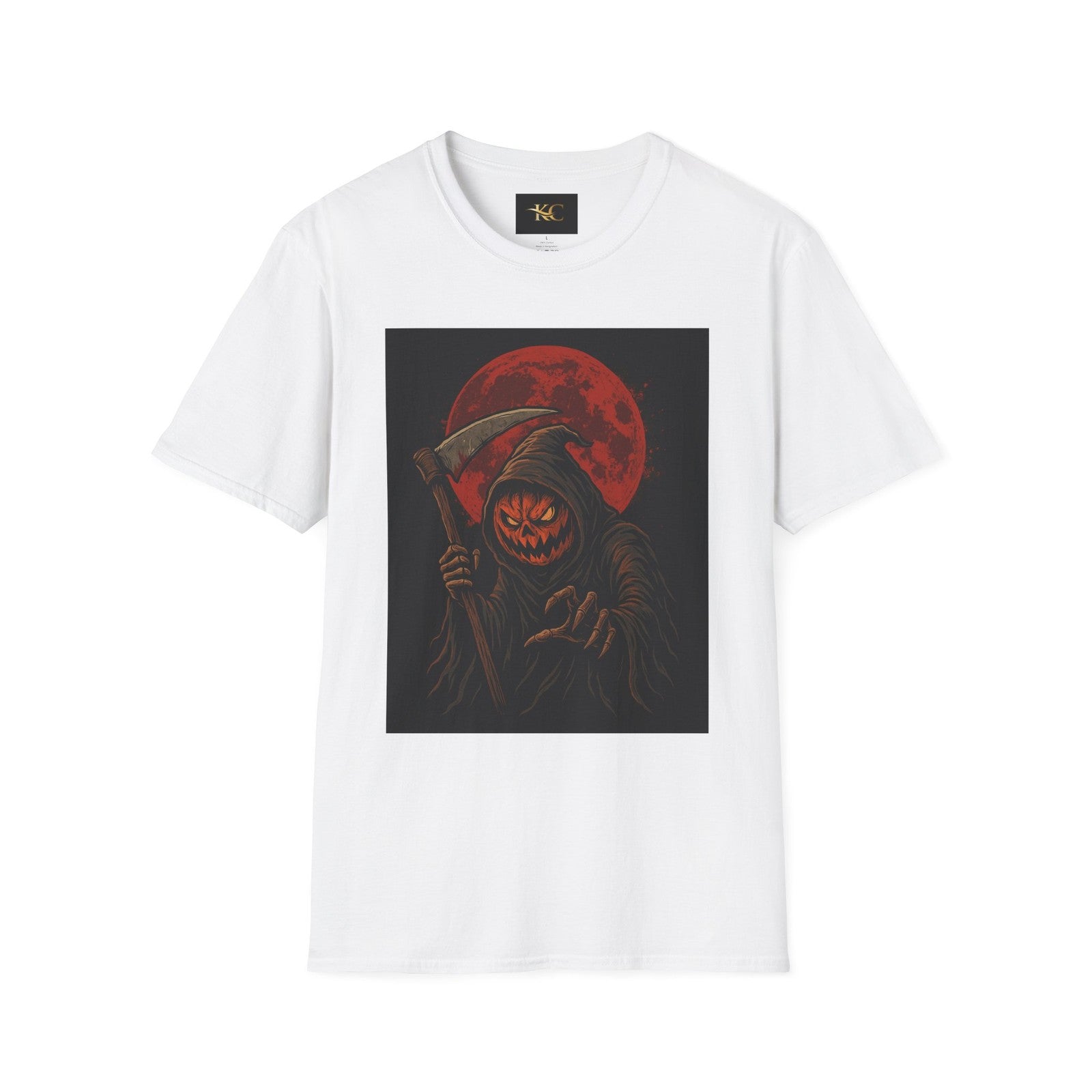 Halloween Pumpkin Grim Reaper T-Shirt Scary Horror Jack-O’-Lantern Graphic Tee 