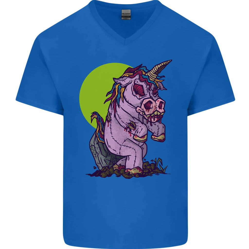 A Zombie Unicorn Funny Halloween Horror Mens V-Neck Cotton T-Shirt