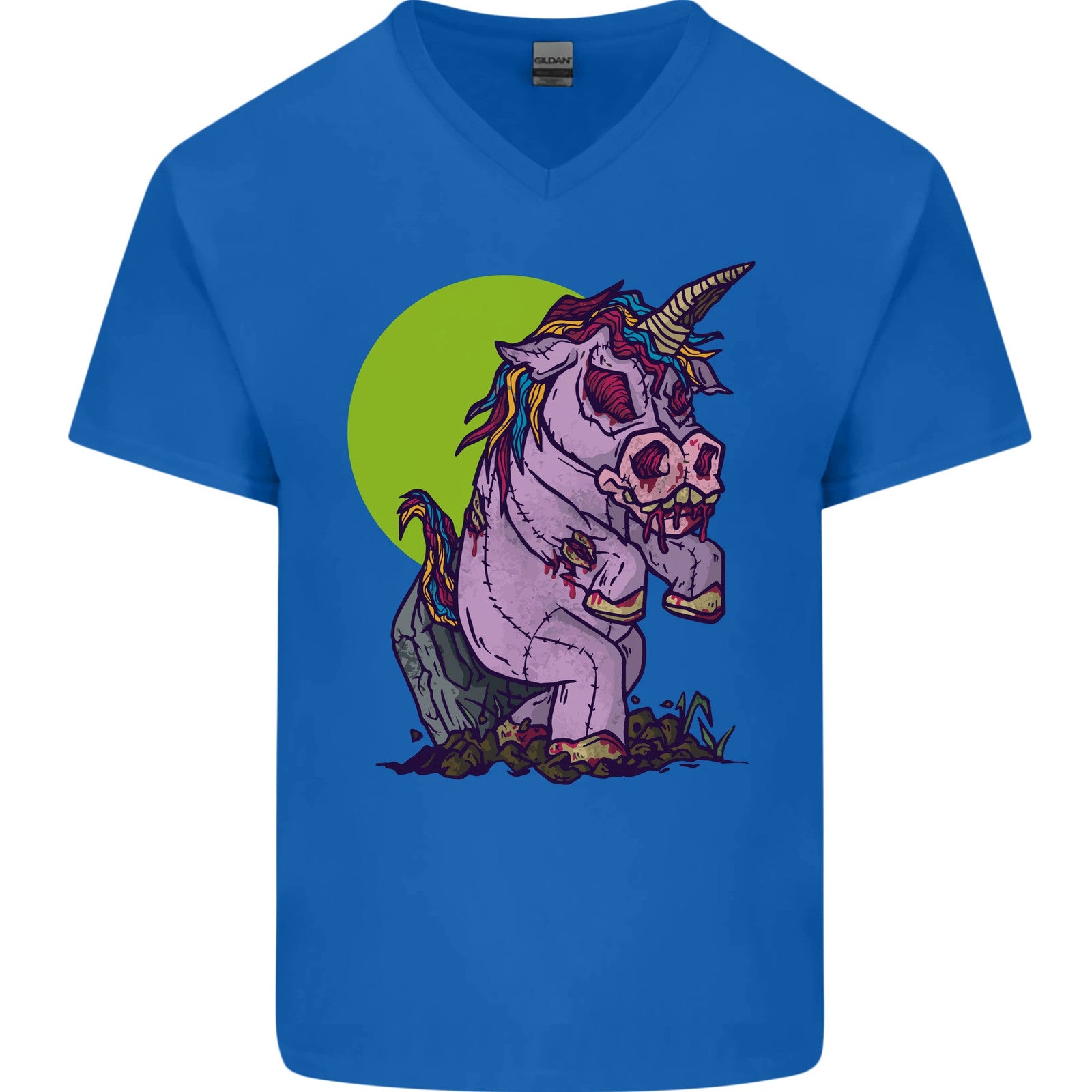 A Zombie Unicorn Funny Halloween Horror Mens V-Neck Cotton T-Shirt