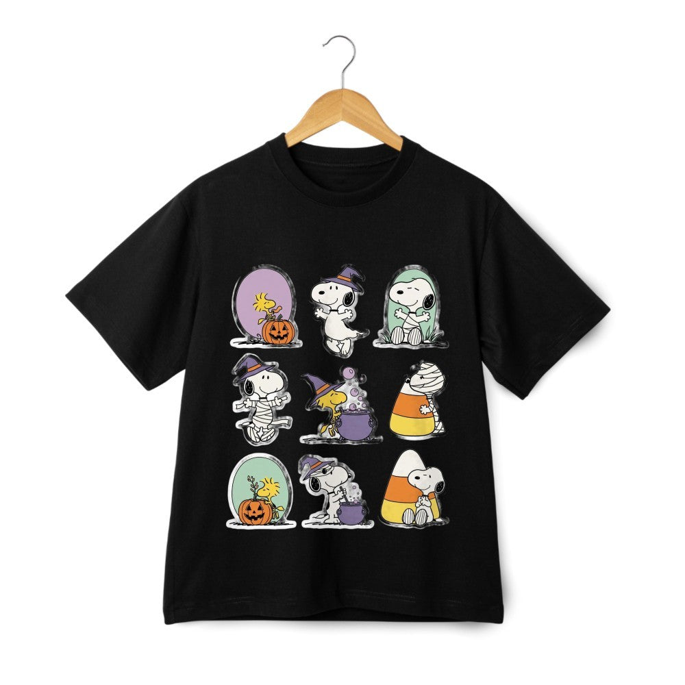 Snoopy Halloween Graphic T-Shirt - Woodstock Witch Pumpkin Candy Corn Tee