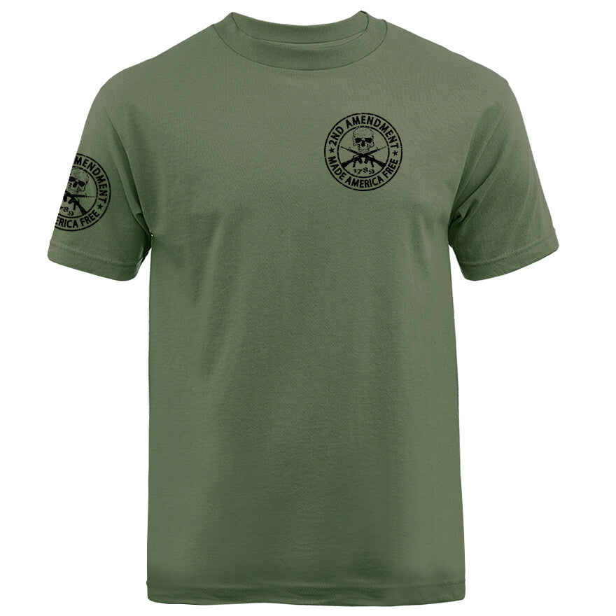 2nd Amendment Made America Free Gun Skull Constitution US Flag Crest T-shirt