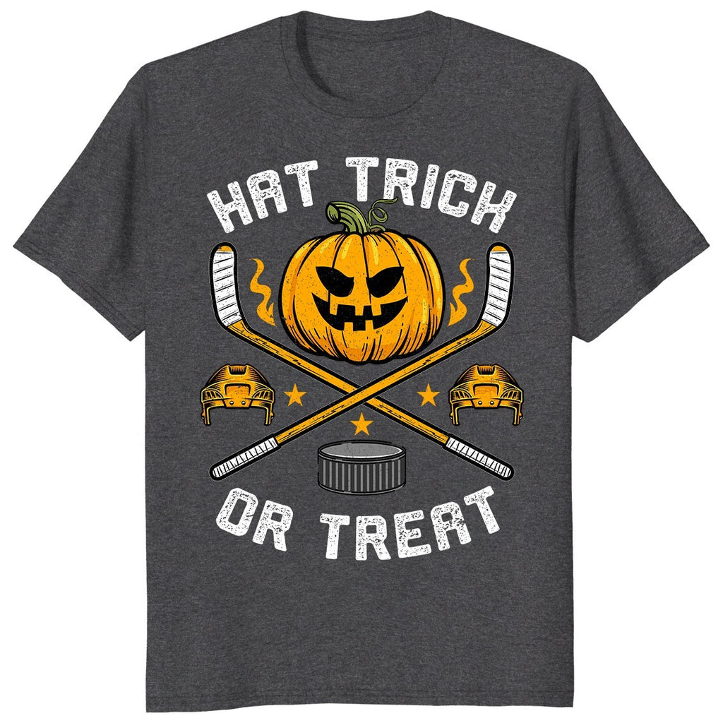 Hat Trick Or Treat Ice Hockey Player Halloween Gift Boys Girl Kid Unisex T-Shirt