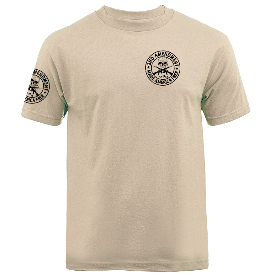 2nd Amendment Made America Free Gun Skull Constitution US Flag Crest T-shirt