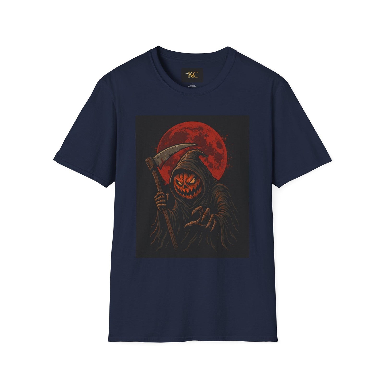 Halloween Pumpkin Grim Reaper T-Shirt Scary Horror Jack-O’-Lantern Graphic Tee