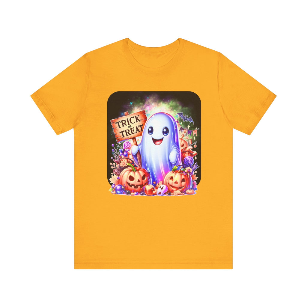 Ghost With All The Candy: Trick or Treat Unisex Bella + Canvas Spooky T-Shirt