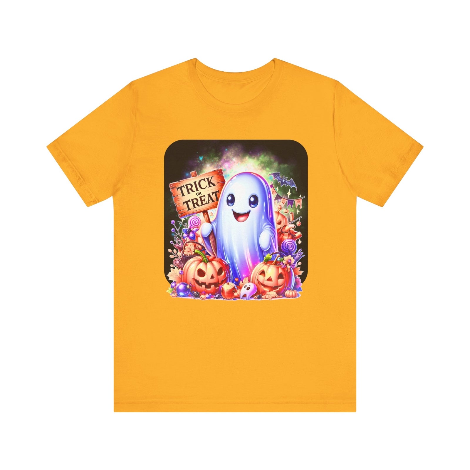Ghost With All The Candy: Trick or Treat Unisex Bella + Canvas Spooky T-Shirt