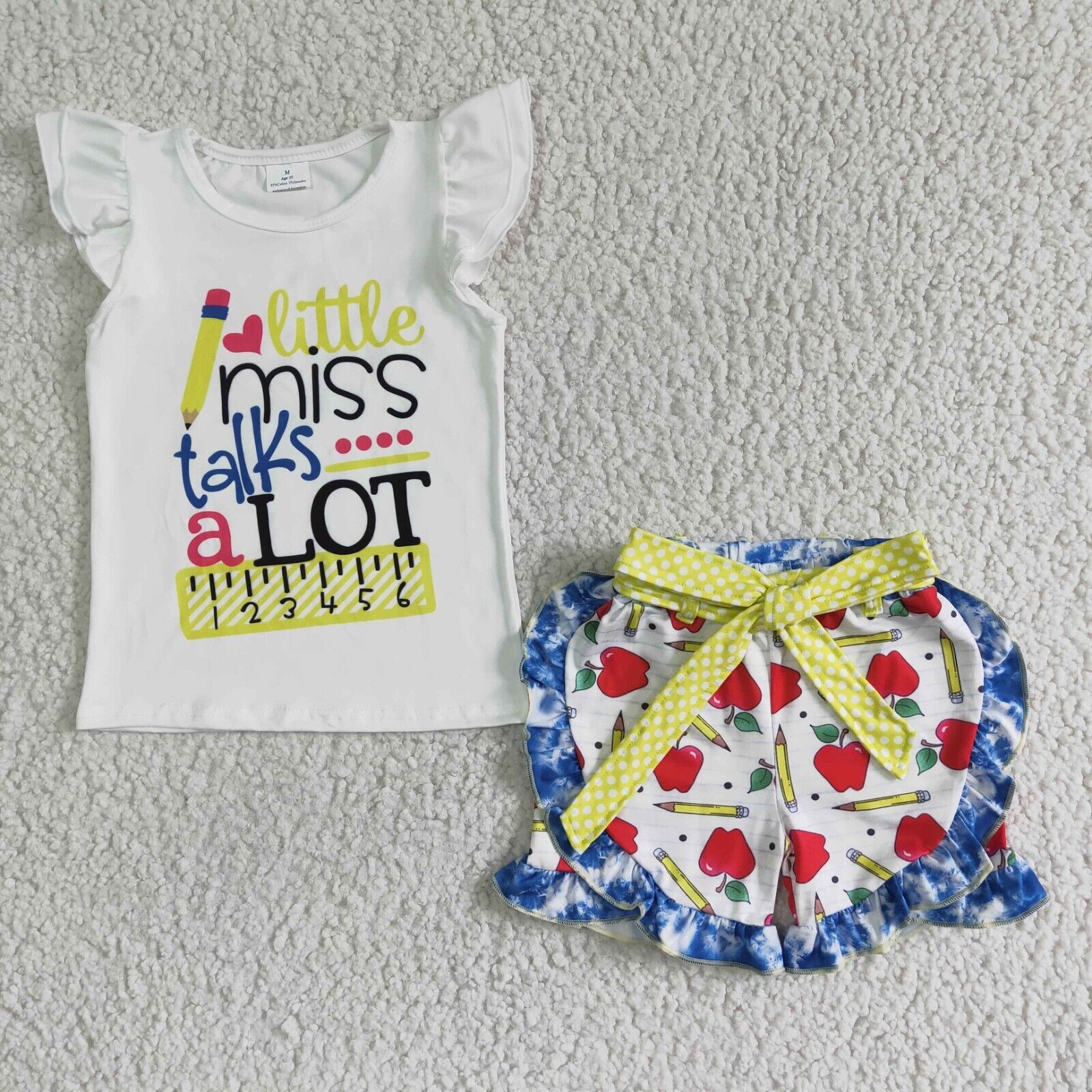 Girls Flutter Sleeve Shorts Set 2pcs Back to School Outfit 