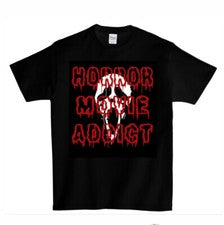 “Horror Movie Addict” T-shirt with Ghostface Size S-XL Black