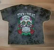 "Trick Or Treat" Dia De Los Muertos Sugar Skull Cloud Wash t-shirt Mens Size XL