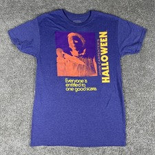 Halloween Shirt Mens M Purple Michael Meyers Retro Print Tee 80’s Slasher Promo