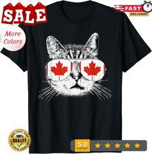 2025/Canada Flag Canadian Cat Sunglasses Funny Cute Lover Unisex T-Shirt