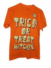 NWOT Mens Orange Glow in the Dark Halloween T-Shirt - S - Trick or Treat Witches