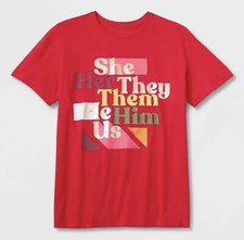 #takepride Adult PRONOUNS She/her/They/them Short Sleeve T-Shirt Red Large NWT