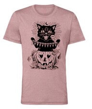 Halloween Scary Pumpkin Face and cat Tee, fall gift trick or treat