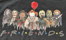 Halloween T-Shirt Scary Movie Characters Friends Black XL IT Chucky Freddy
