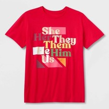 #takepride Adult PRONOUNS LGBTQ+ GAY PRIDE T-Shirt - Red - Size: MEDIUM