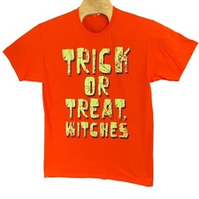 Vintage Halloween T-Shirt Adults L Orange "Trick Or Treat Witches"100% Cotton