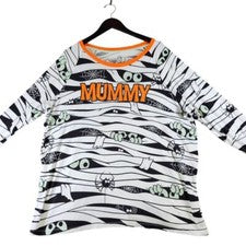 Sleepware Halloween Mummy Print Long Sleeve T-Shirt Spooky Spider Web Pattern 2X