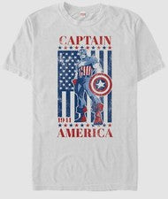 $25 Marvel Men's White Short-Sleeve Crewneck Captain America Print T-Shirt Sz XL
