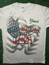 God Bless America Patriotic white Gildan short sleeve t shirt Eagle and flag