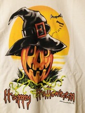 Scary Halloween Screen Print White Short Sleeve Crew Neck T-Shirt Men's Size XL