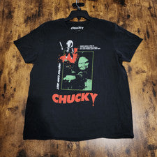 Chucky Horror Adult Halloween Graphic Print Black Cotton Unisex Size-Large