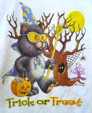 HALLOWEEN RACOON FUN TRICK OR TREAT PUFF PAINT T SHIRT HEAVY COTTON L M UNISEX
