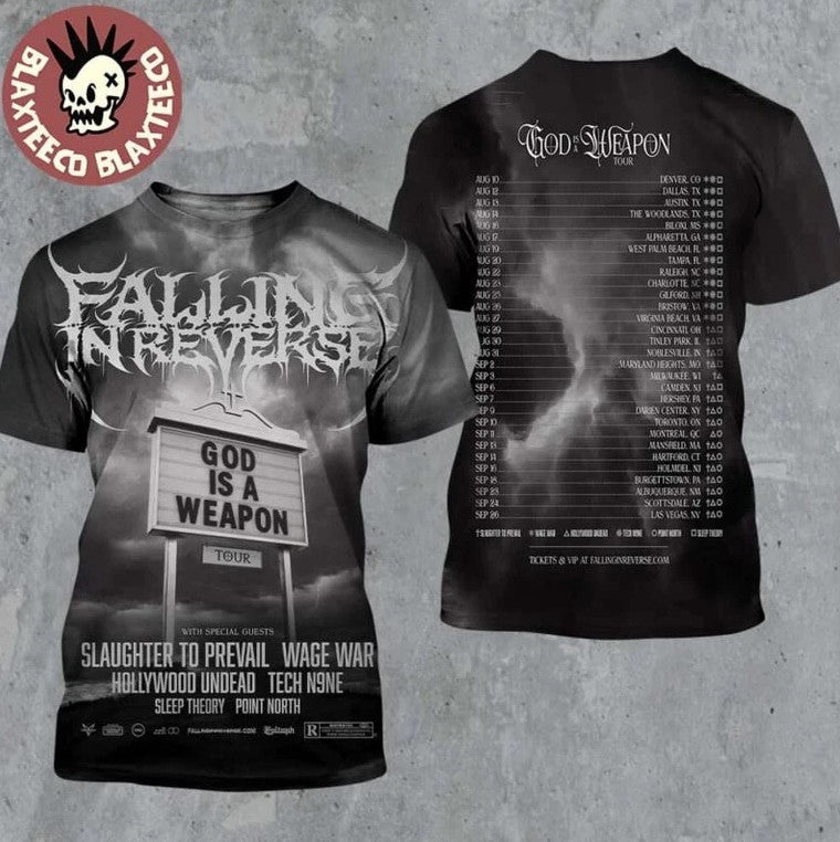 Falling In Reverse Tour 2025 US Canada Dates 3D T-Shirt