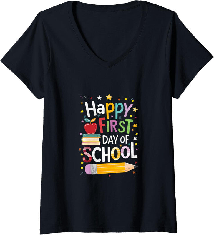 Happy First Day Of School Back to School Teacher Ladies' V-Neck Tshirt